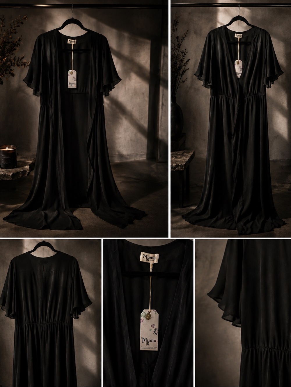 Show Me Your MuMu Black High-Low Satin Robe Dress